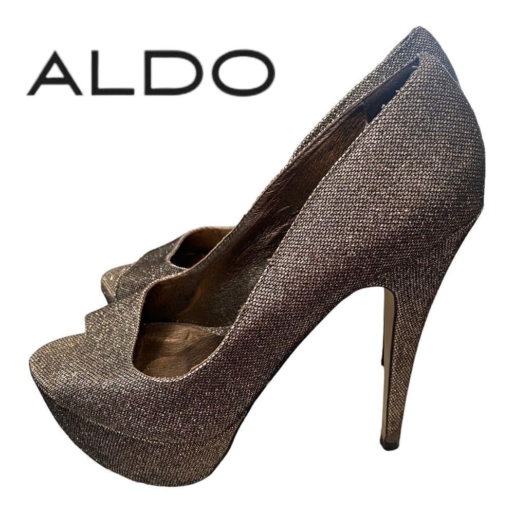 ALDOS Women's Metallic Glitter Peep Toe Platform Heels 38 7.5